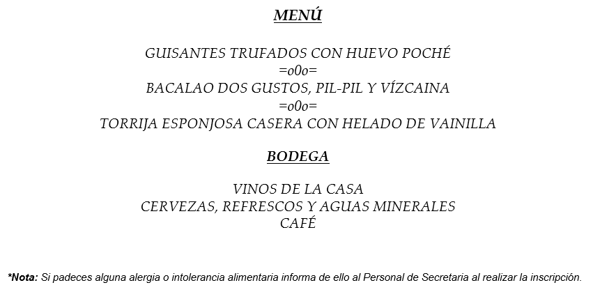 Menu cena colegiados 2026